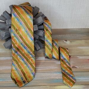 Vintage Multicolor Stripe Embossed 4" Wide Statement Tie Washable Pastels